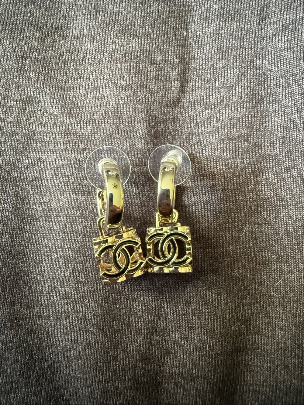 Gold-Tone Logo Cube Huggie Earrings